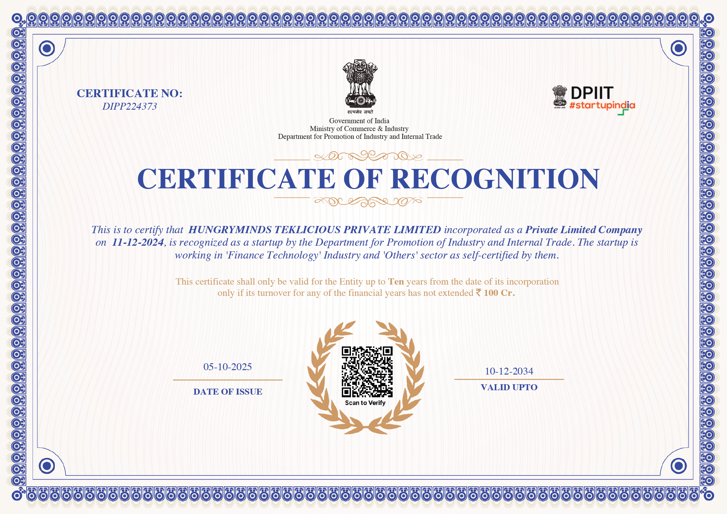 DPIIT Certificate
