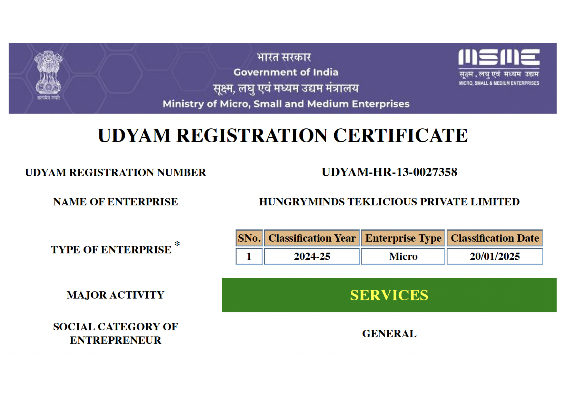 Udyam Certificate